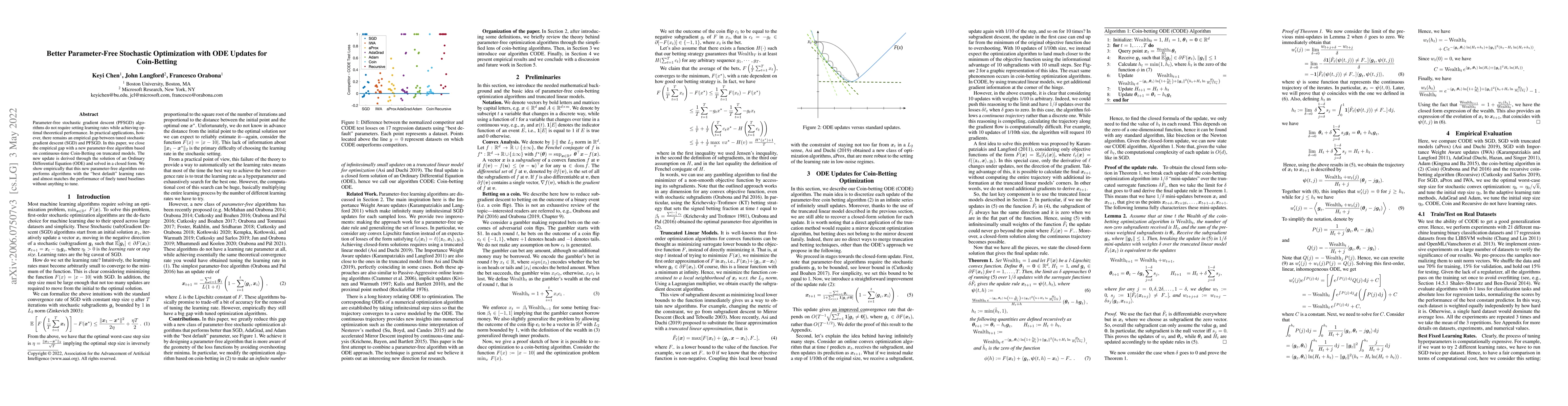 Thumbnail for Better Parameter-free Stochastic Optimization with ODE Updates for
  Coin-Betting