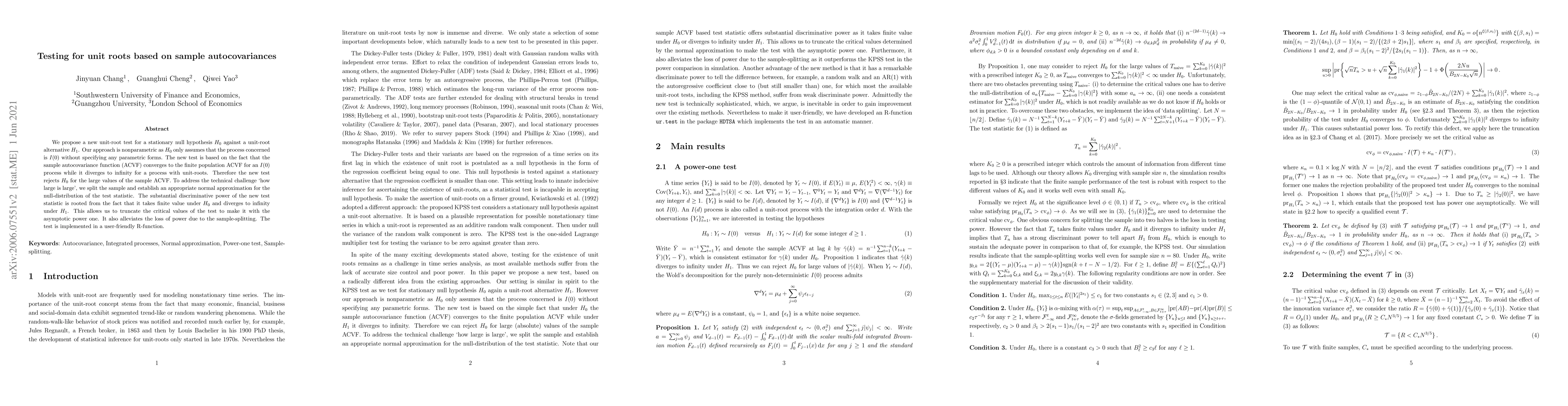 Thumbnail for Testing for unit roots based on sample autocovariances