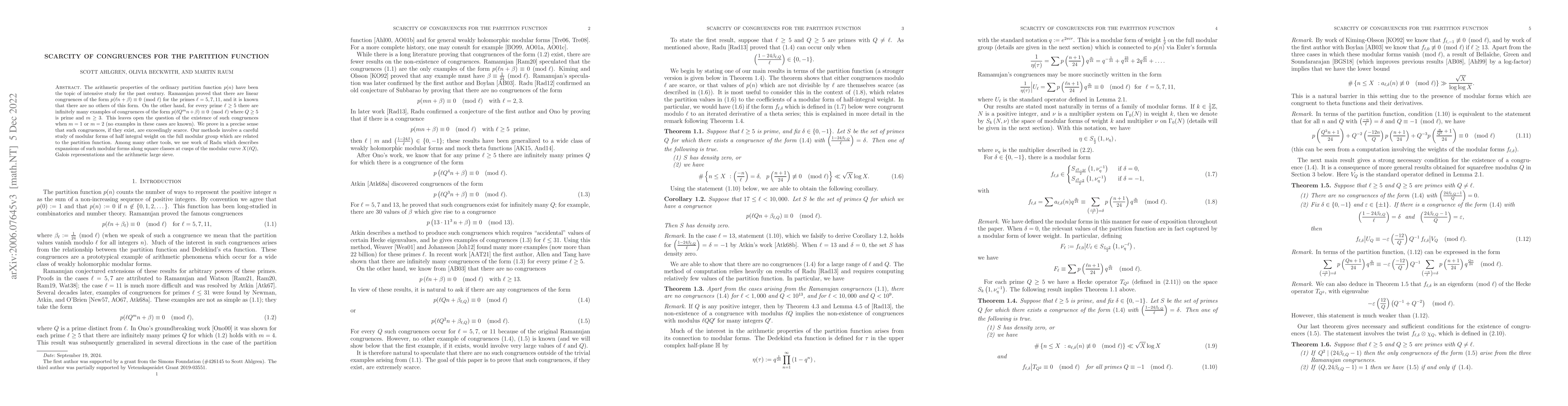 Thumbnail for Scarcity of congruences for the partition function