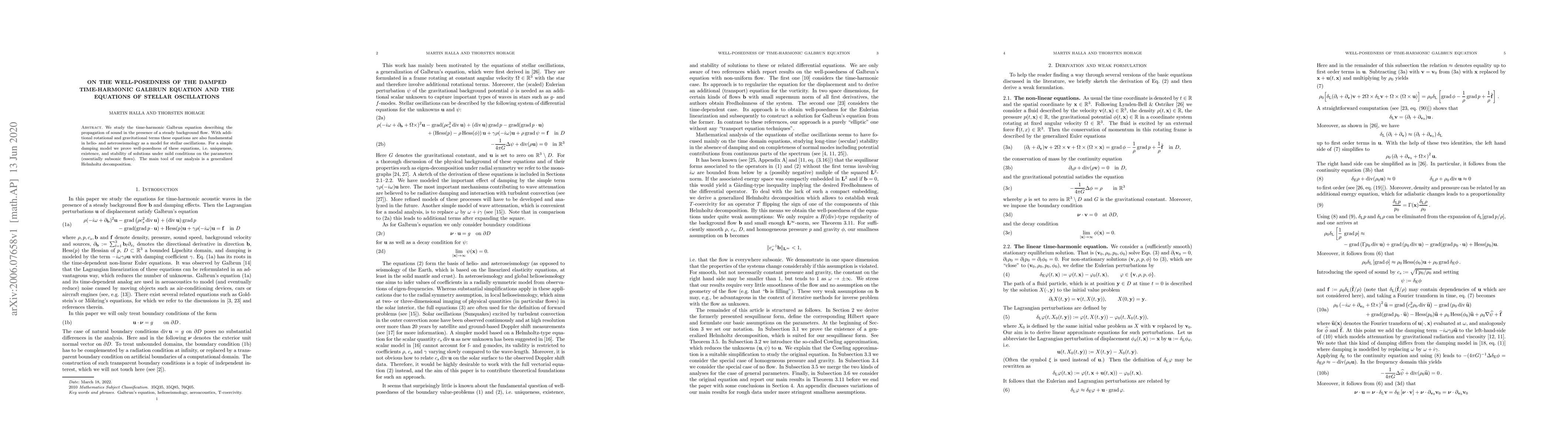Thumbnail for On the well-posedness of the damped time-harmonic Galbrun equation and
  the equations of stellar oscillations
