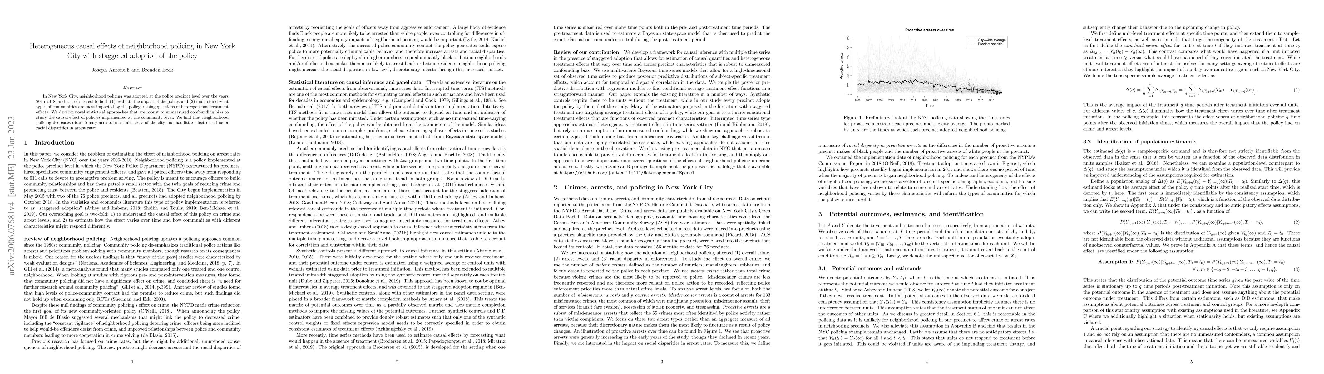 Thumbnail for Heterogeneous causal effects of neighborhood policing in New York City
  with staggered adoption of the policy