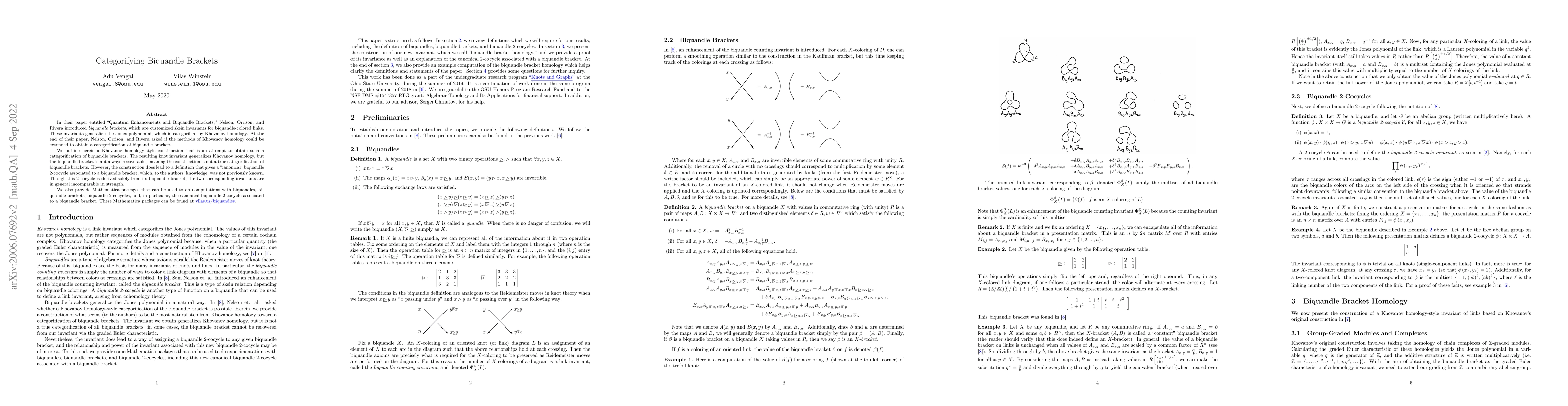 Thumbnail for Categorifying Biquandle Brackets