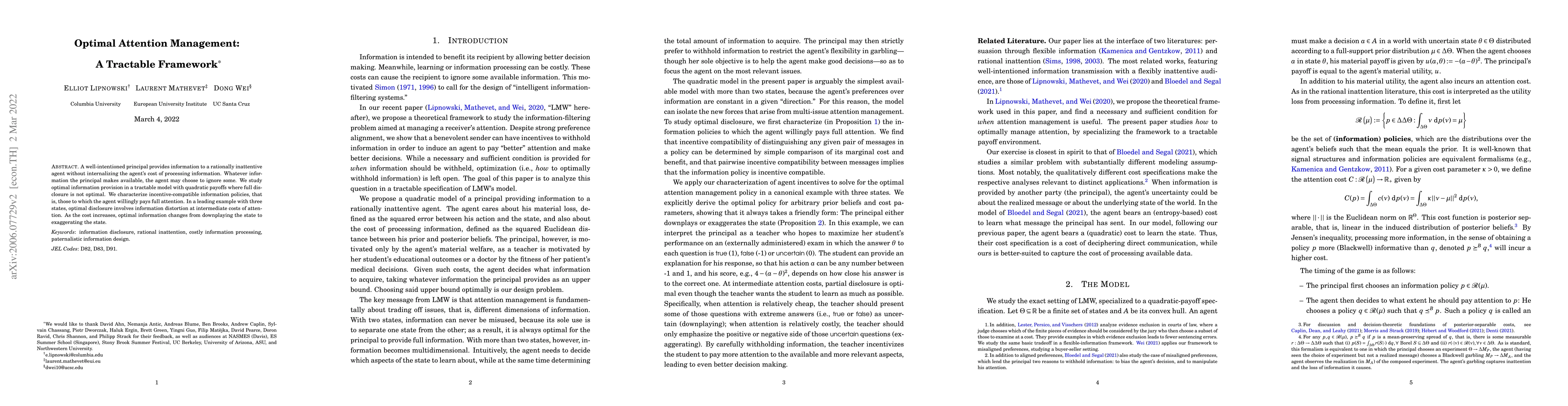 Thumbnail for Optimal Attention Management: A Tractable Framework