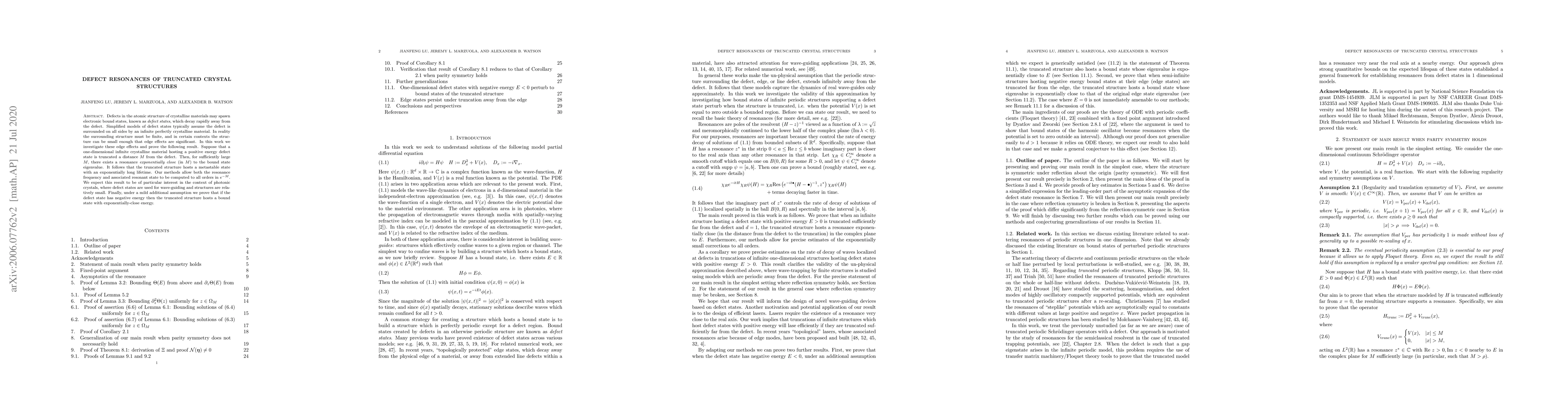 Thumbnail for Defect resonances of truncated crystal structures