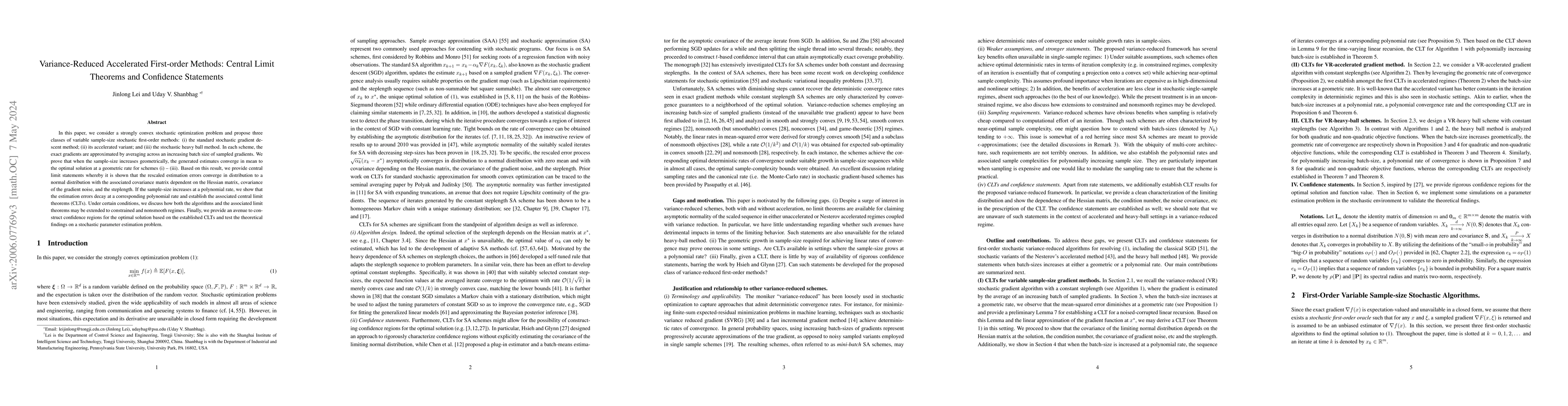 Thumbnail for Variance-Reduced Accelerated First-order Methods: Central Limit Theorems
  and Confidence Statements