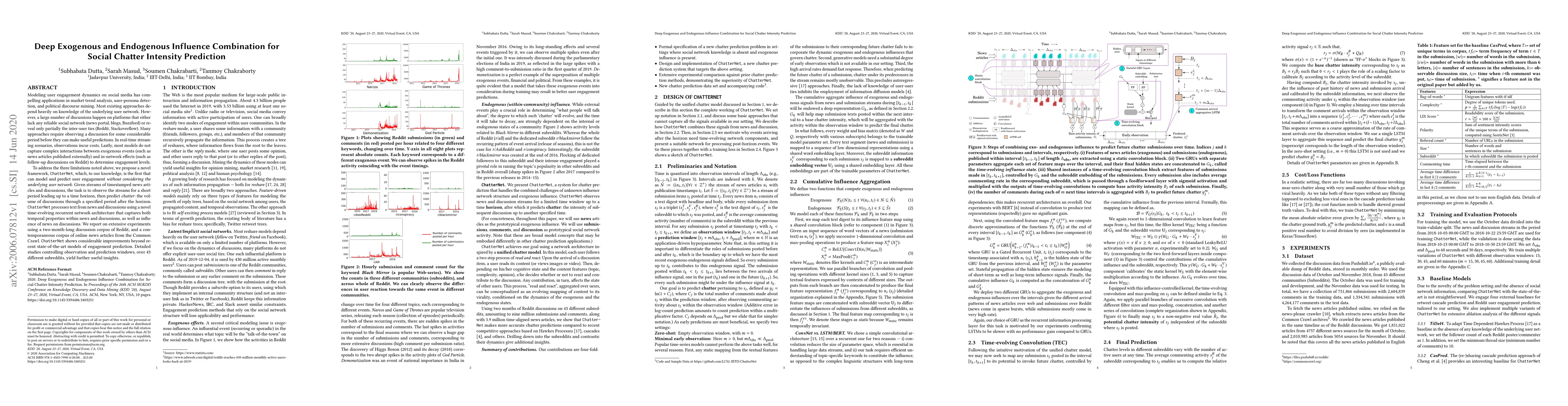 Thumbnail for Deep Exogenous and Endogenous Influence Combination for Social Chatter
  Intensity Prediction