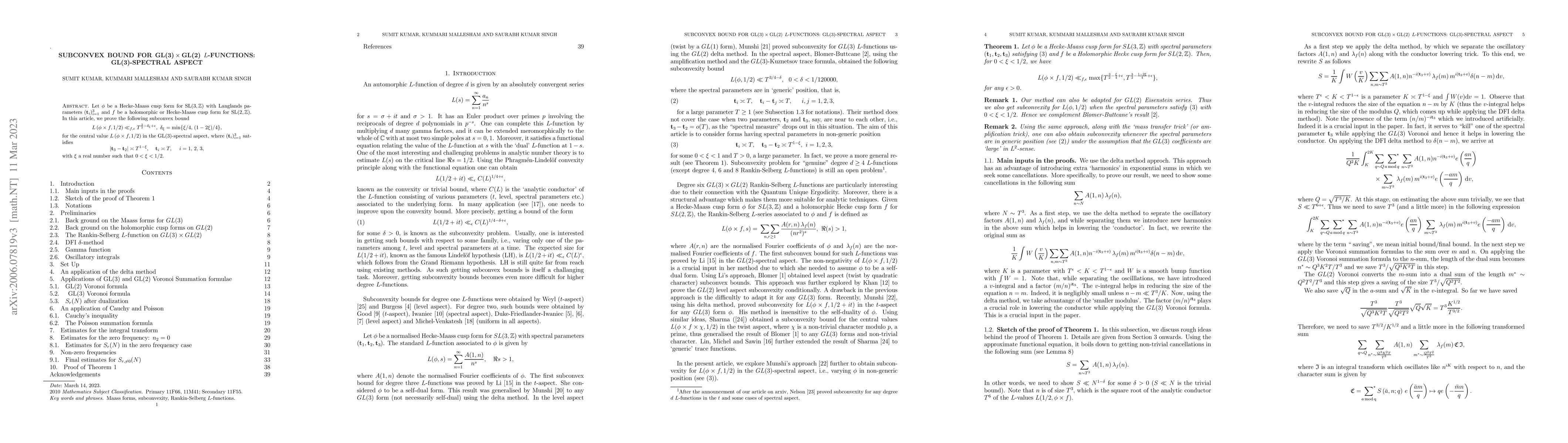 Thumbnail for Subconvex bound for $\textrm{GL(3)} \times \textrm{GL(2)}$
  $L$-functions: $\textrm{GL(3)}$-spectral aspect