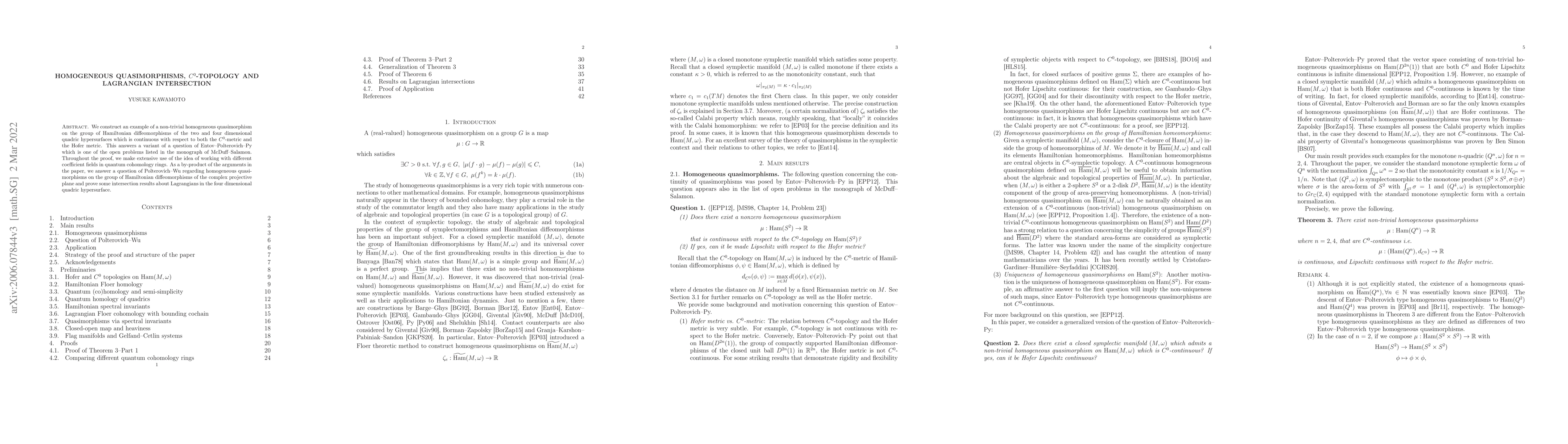 Thumbnail for Homogeneous quasimorphisms, $C^0$-topology and Lagrangian intersection