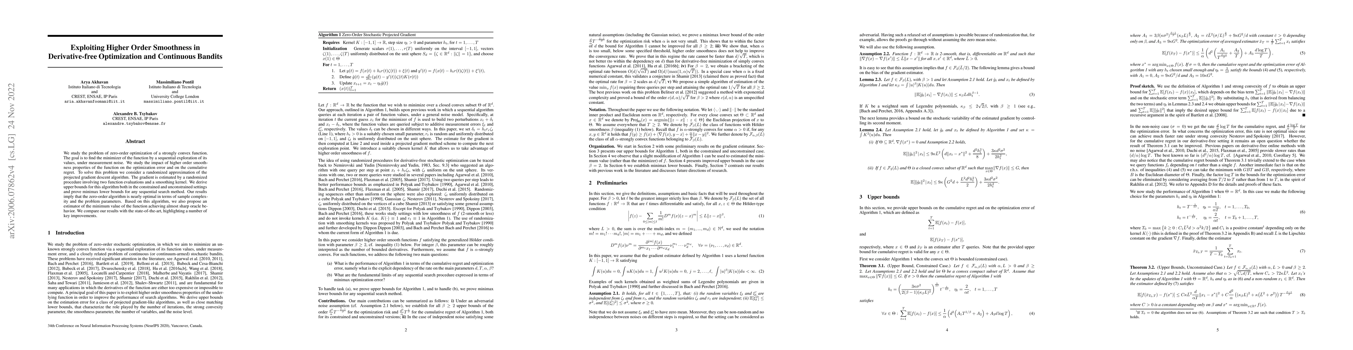 Thumbnail for Exploiting Higher Order Smoothness in Derivative-free Optimization and
  Continuous Bandits