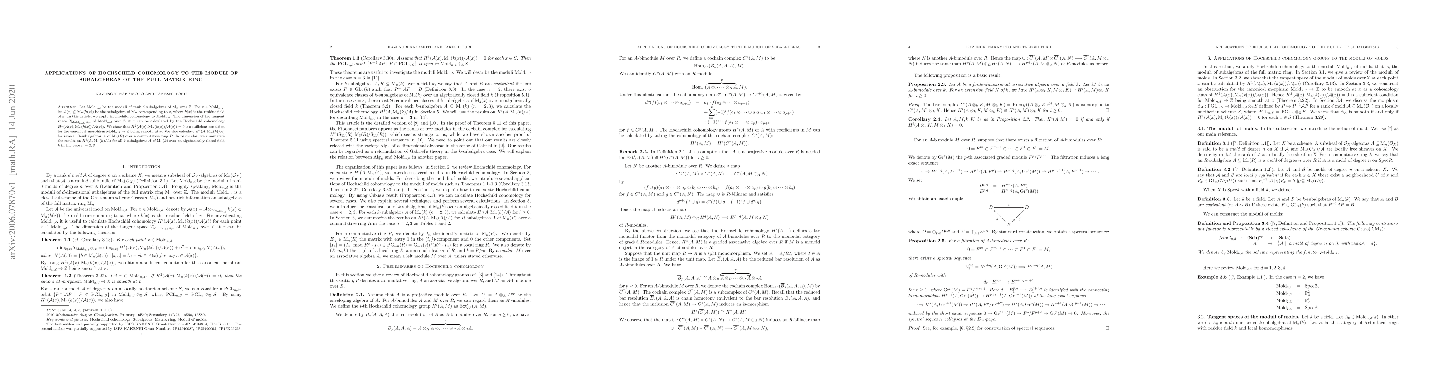 Thumbnail for Applications of Hochschild cohomology to the moduli of subalgebras of
  the full matrix ring