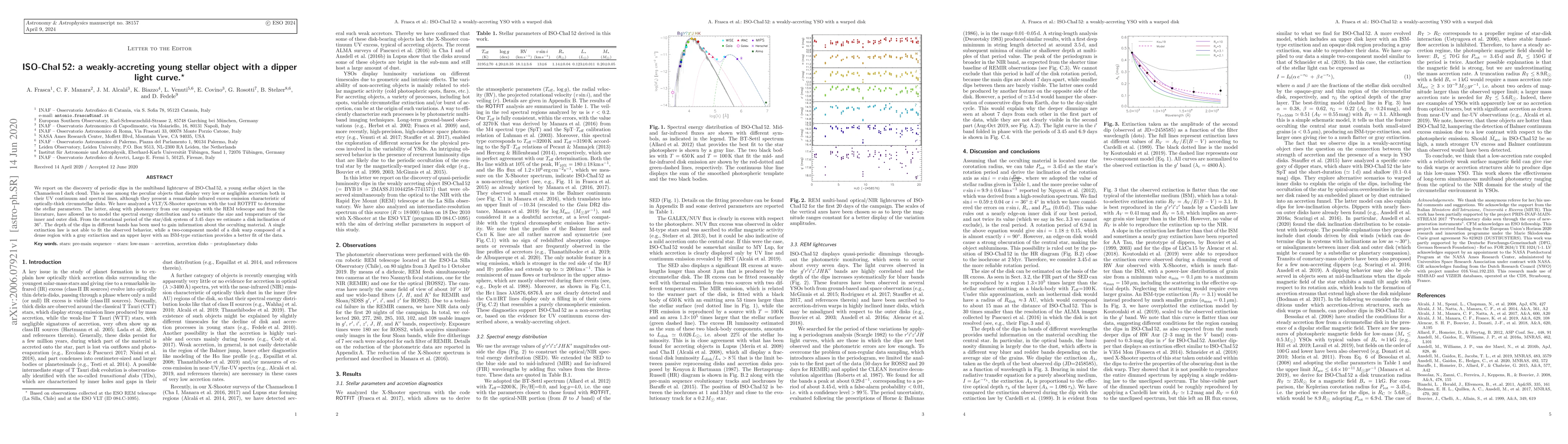 Thumbnail for ISO-ChaI 52: a weakly-accreting young stellar object with a dipper light
  curve