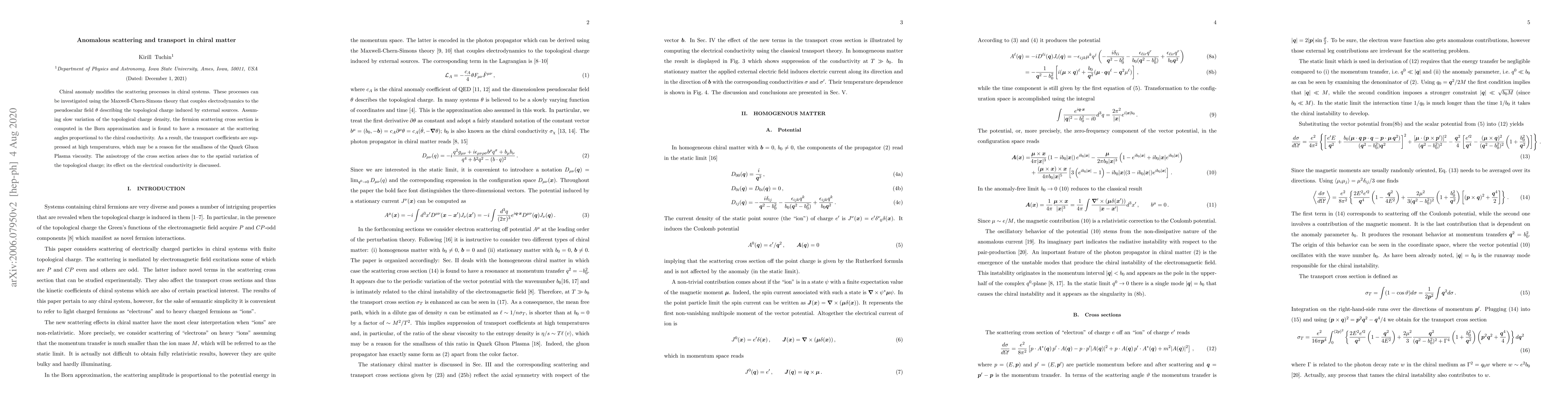 Thumbnail for Anomalous scattering and transport in chiral matter