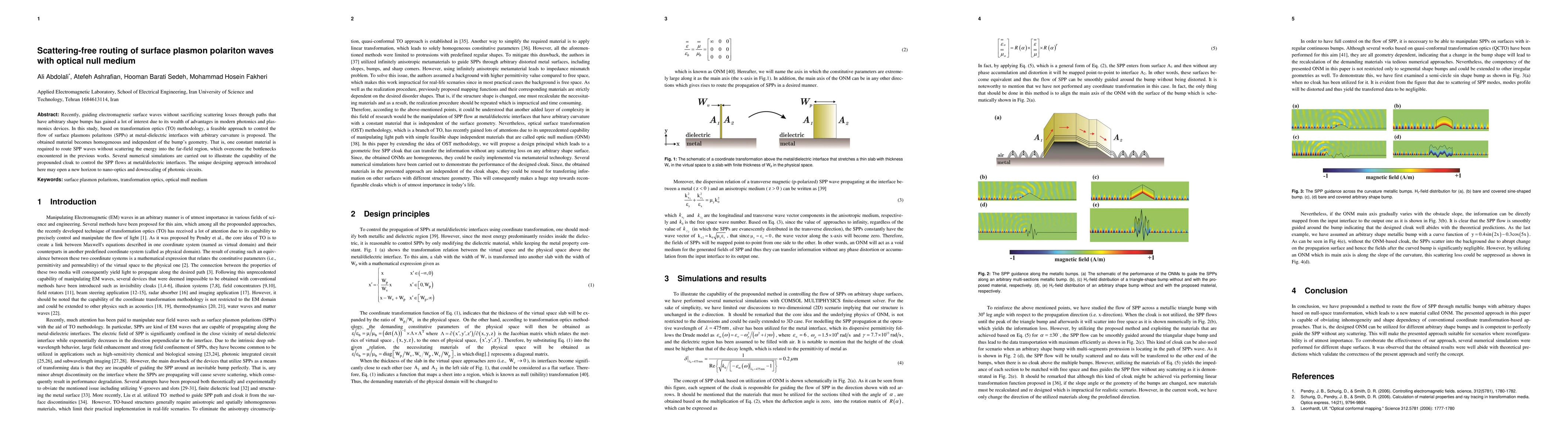 Thumbnail for Scattering-free routing of surface plasmon polariton waves with optical
  null medium