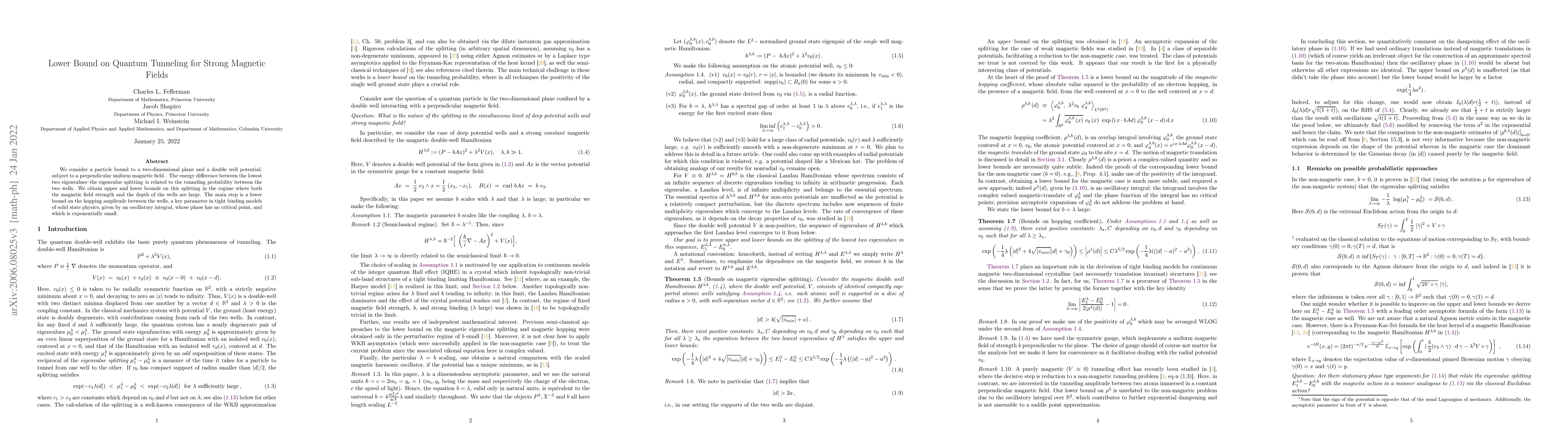 Thumbnail for Lower Bound on Quantum Tunneling for Strong Magnetic Fields