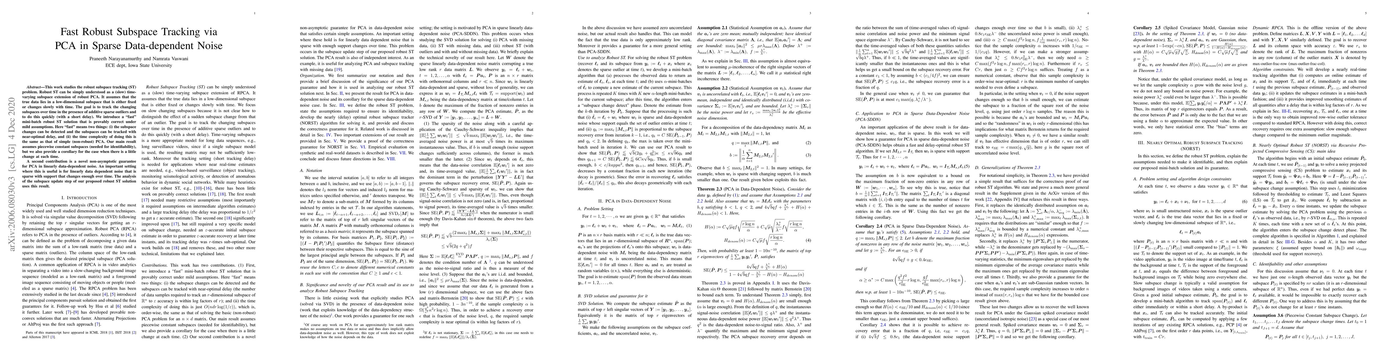 Thumbnail for Fast Robust Subspace Tracking via PCA in Sparse Data-Dependent Noise