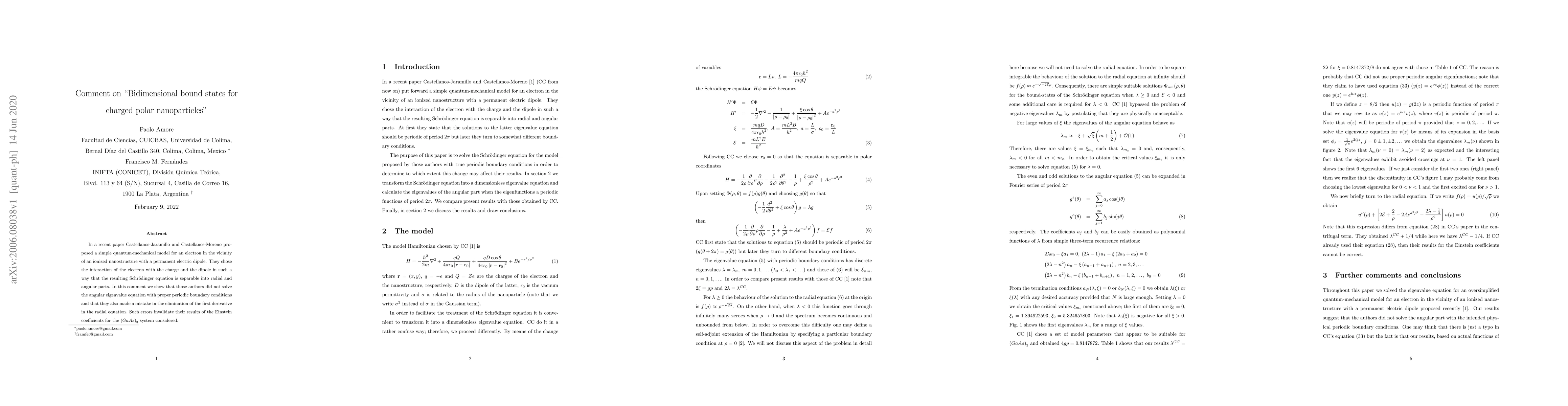 Thumbnail for Comment on "Bidimensional bound states for charged polar nanoparticles''