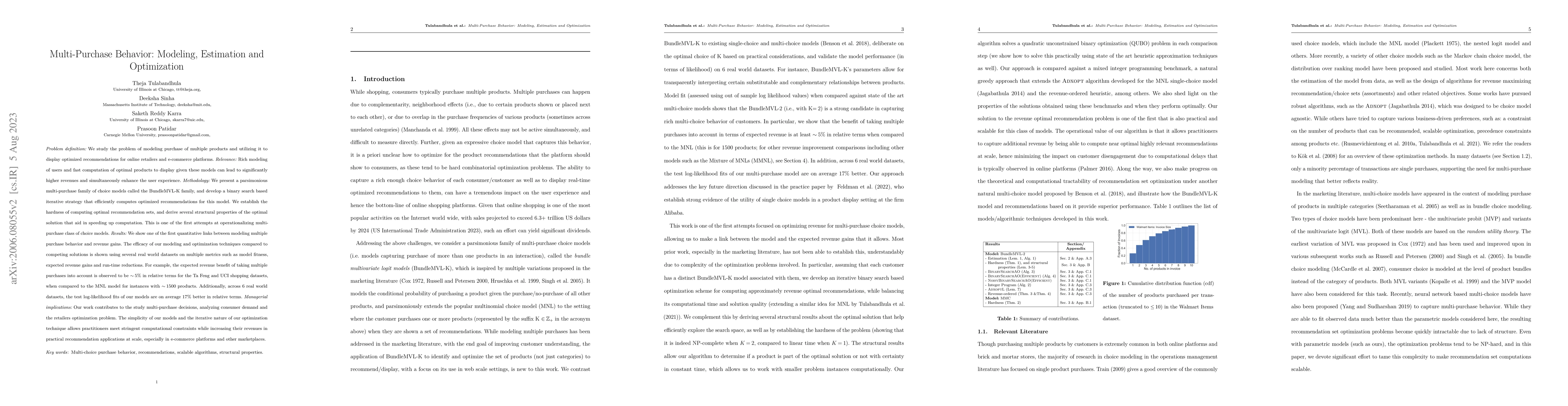 Thumbnail for Multi-Purchase Behavior: Modeling, Estimation and Optimization