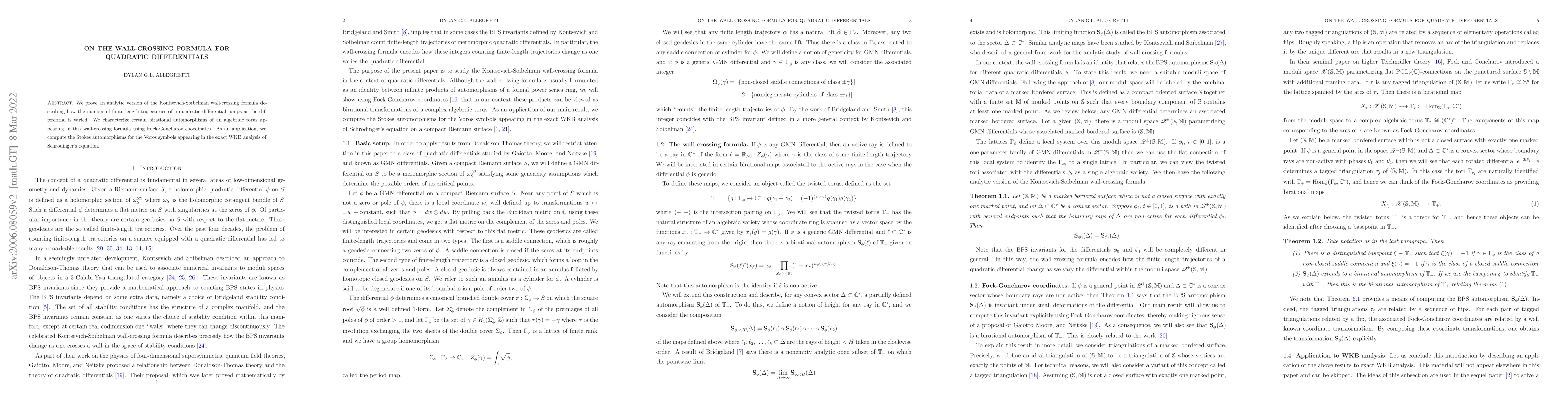 Thumbnail for On the wall-crossing formula for quadratic differentials
