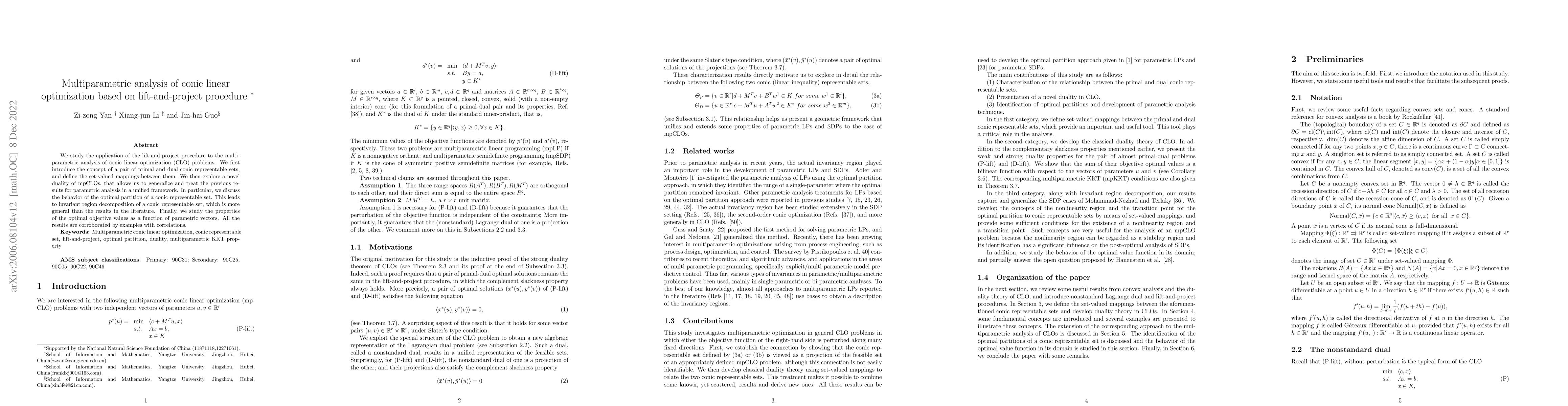 Thumbnail for Multiparametric analysis of conic linear optimization based on the
  lift-and-project procedure