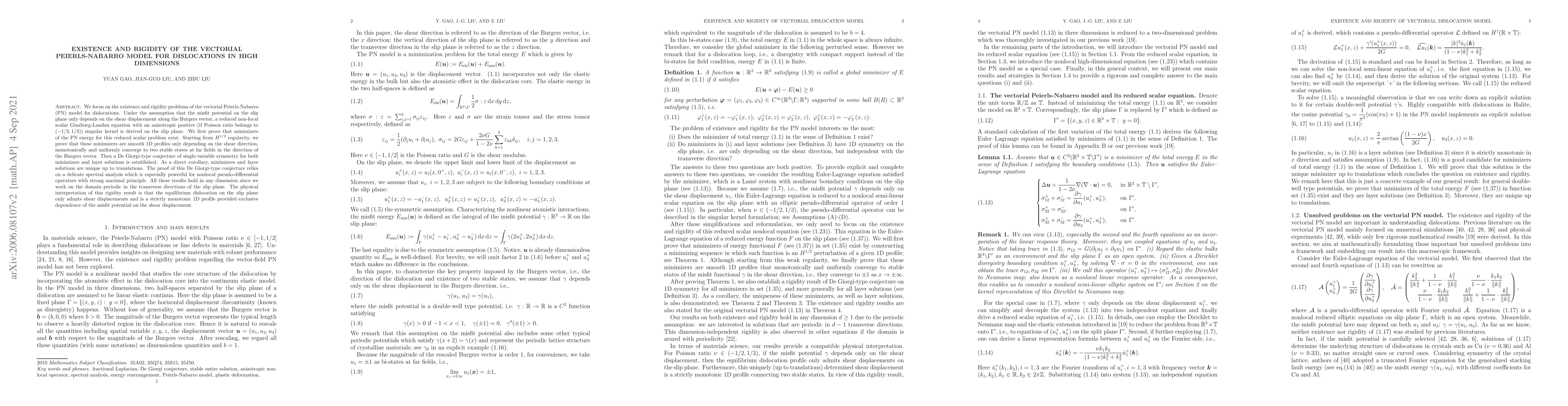 Thumbnail for Existence and rigidity of the Peierls-Nabarro model for dislocations in
  high dimensions