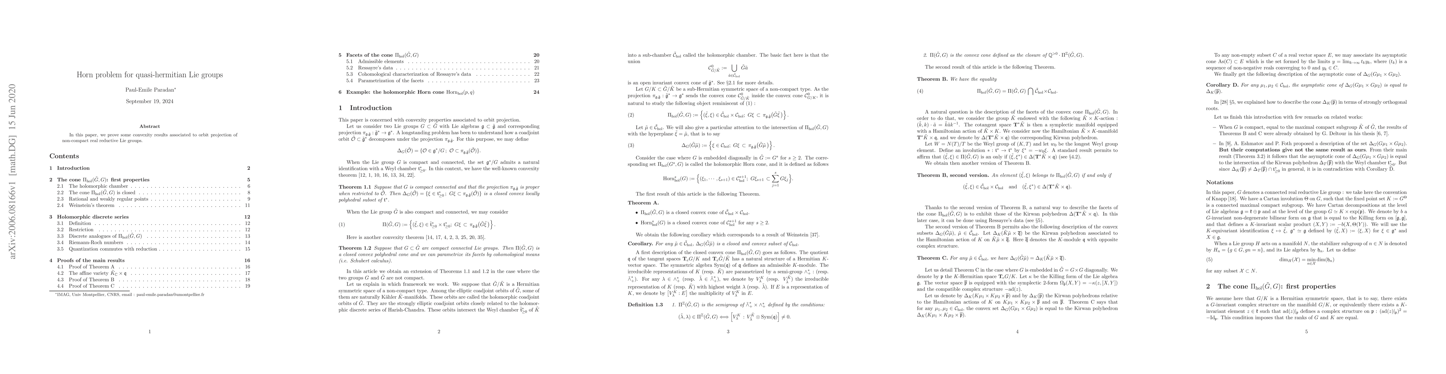 Thumbnail for Horn problem for quasi-hermitian Lie groups