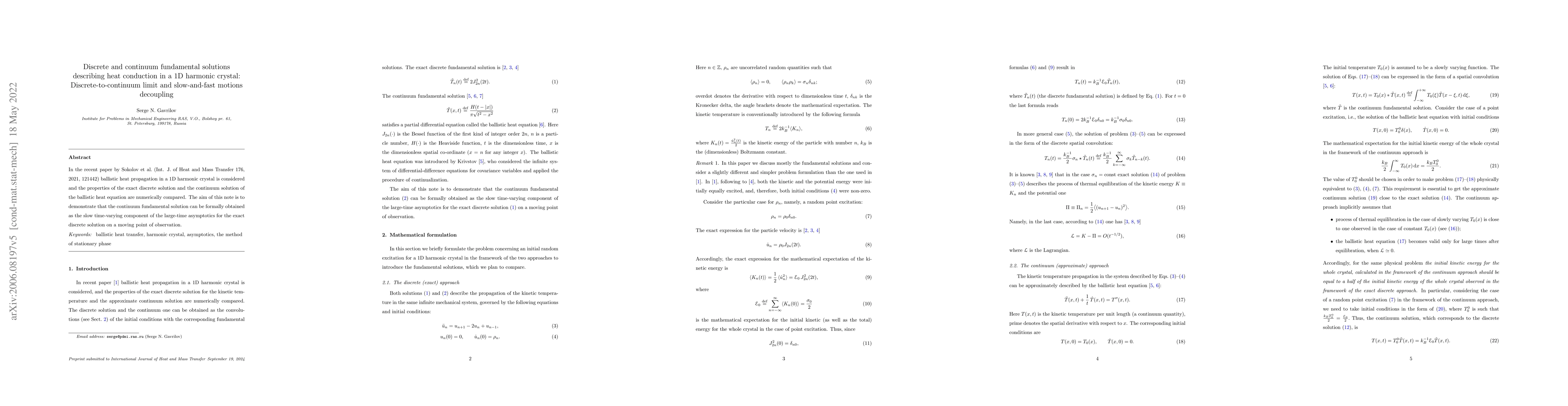 Thumbnail for Discrete and continuum fundamental solutions describing heat conduction
  in 1D harmonic crystal: Discrete-to-continuum limit and slow-and-fast motions
  decoupling