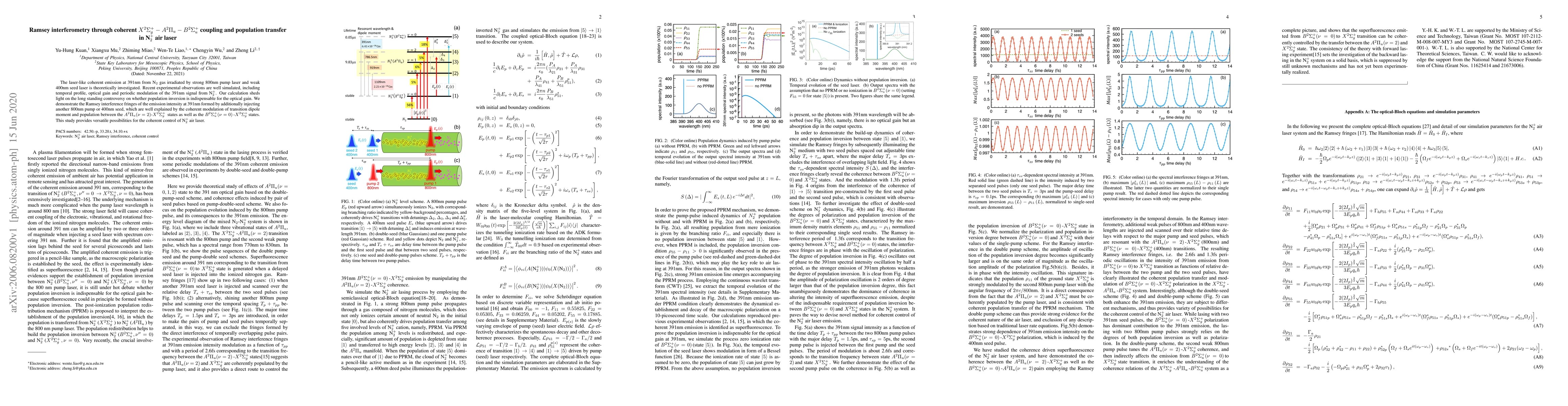 Thumbnail for Ramsey interferometry through coherent $X^2\Sigma_g^+ - A^2\Pi_u -
  B^2\Sigma_u^+$ coupling and population transfer in N$^+_2$ air laser
