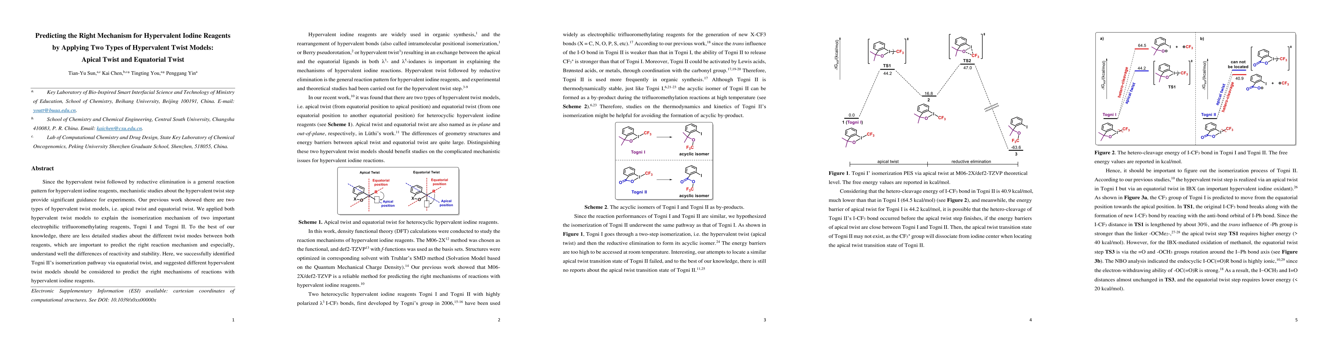 Thumbnail for Predicting the Right Mechanism for Hypervalent Iodine Reagents by
  Applying Two Types of Hypervalent Twist Models: Apical Twist and Equatorial
  Twist