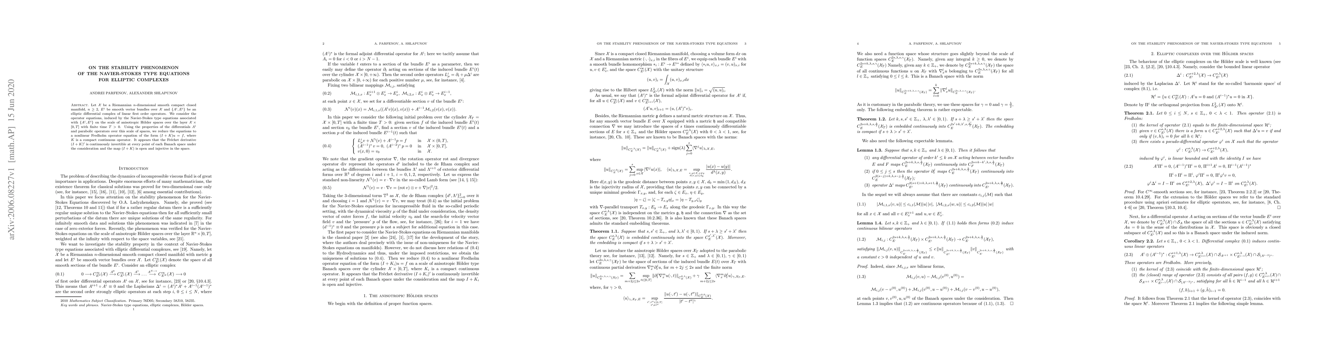 Thumbnail for On the stability phenomenon of the Navier-Stokes type Equations for
  Elliptic Complexes