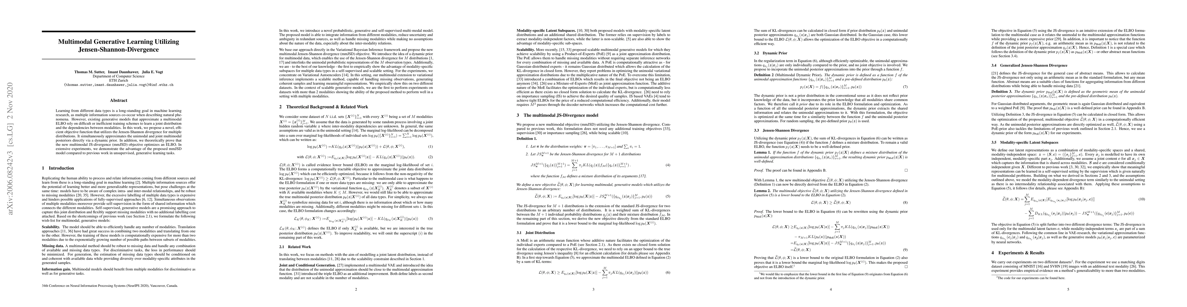 Thumbnail for Multimodal Generative Learning Utilizing Jensen-Shannon-Divergence