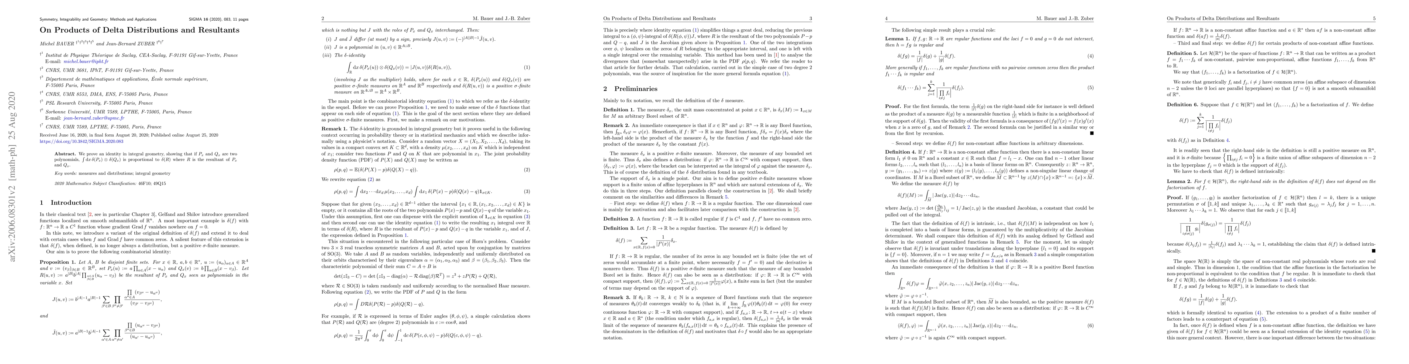 Thumbnail for On Products of Delta Distributions and Resultants