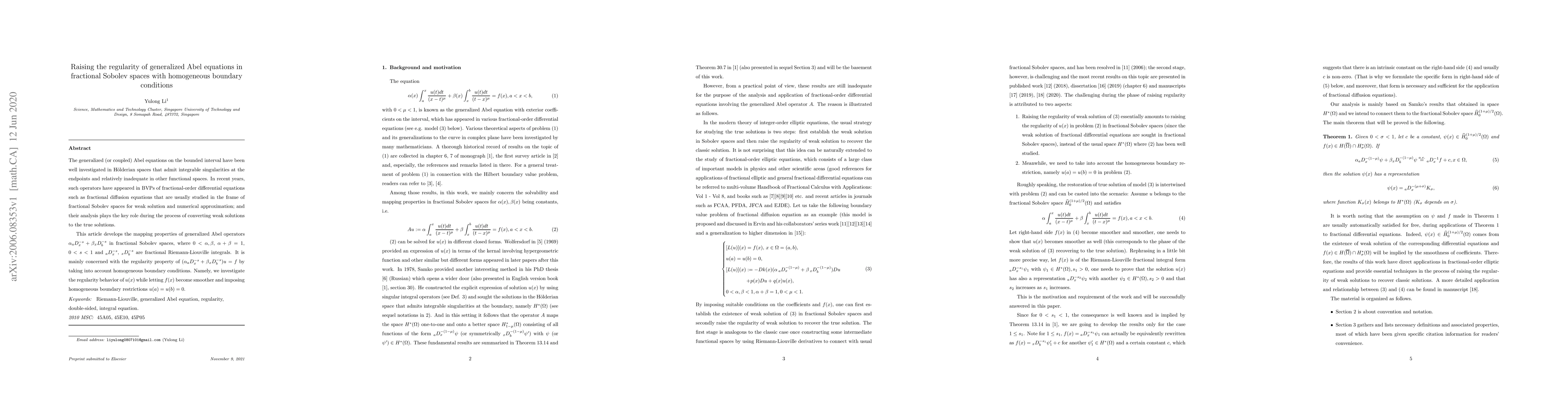 Thumbnail for Raising the regularity of generalized Abel equations in fractional
  Sobolev spaces with homogeneous boundary conditions