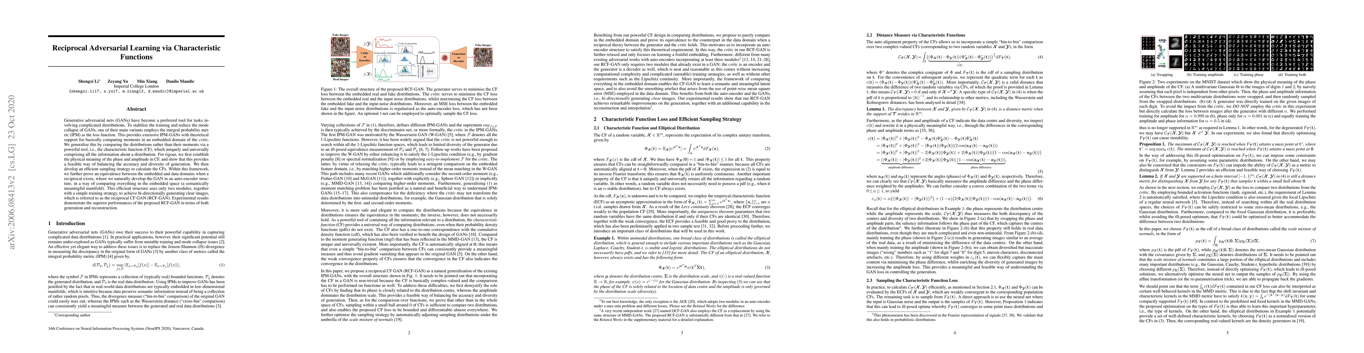 Thumbnail for Reciprocal Adversarial Learning via Characteristic Functions