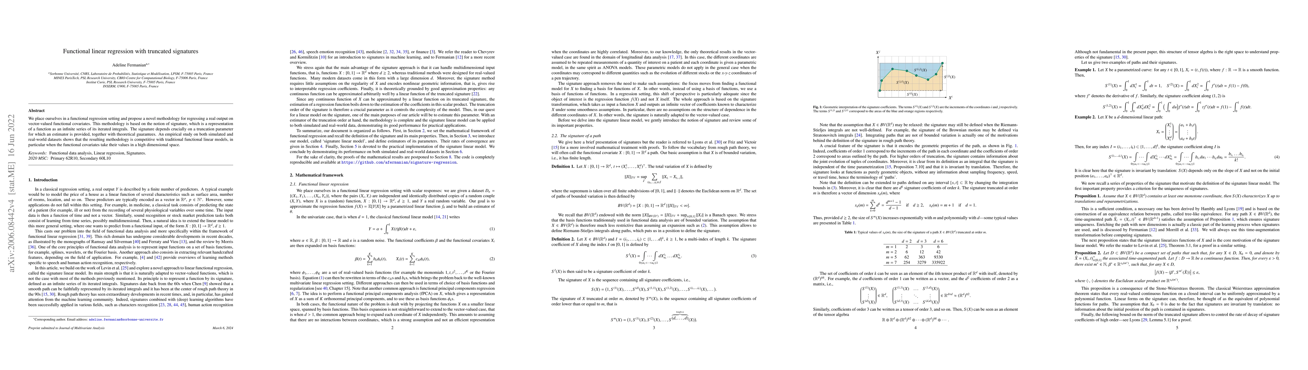 Thumbnail for Functional linear regression with truncated signatures