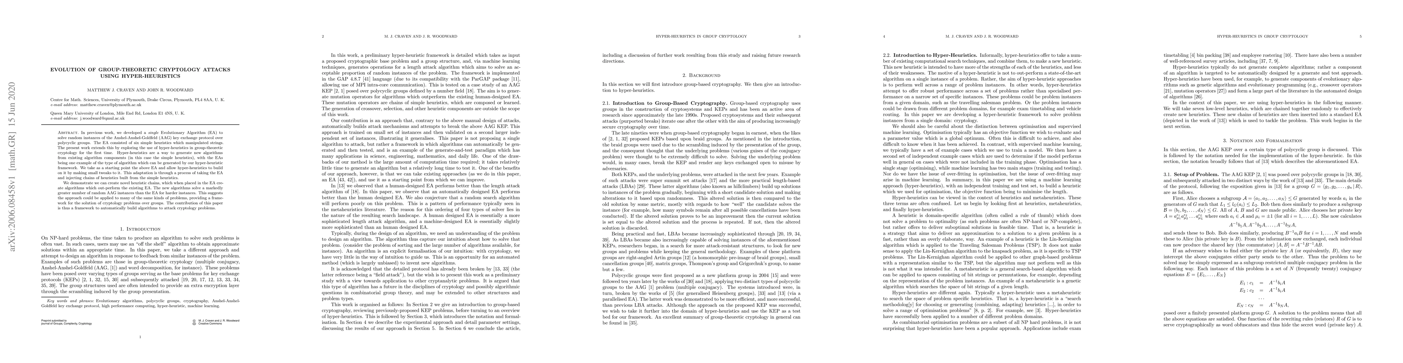 Thumbnail for Evolution of Group-Theoretic Cryptology Attacks using Hyper-heuristics