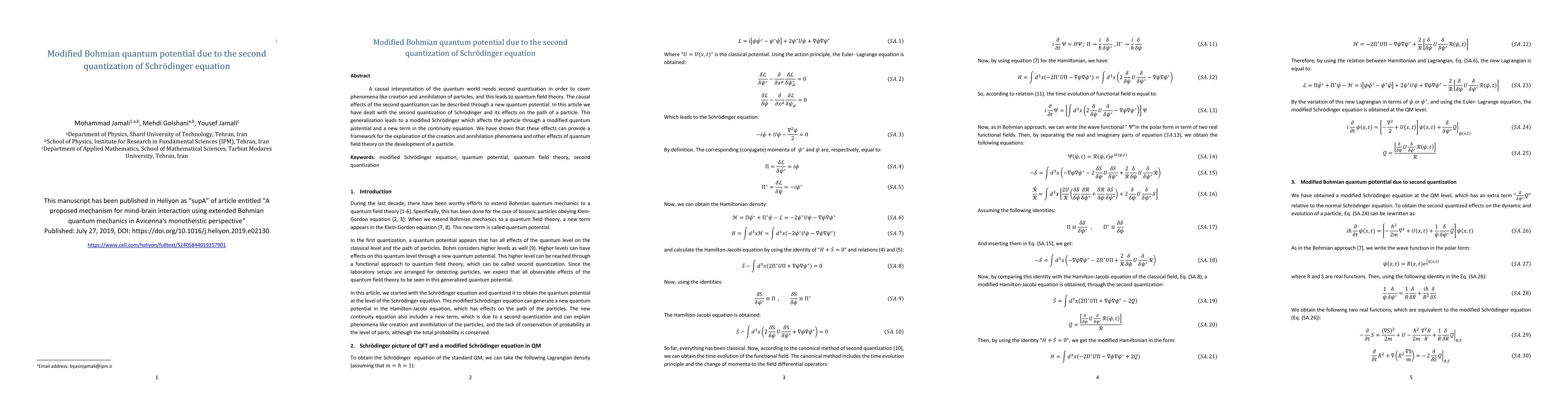 Thumbnail for Modified Bohmian quantum potential due to the second quantization of
  Schrodinger equation