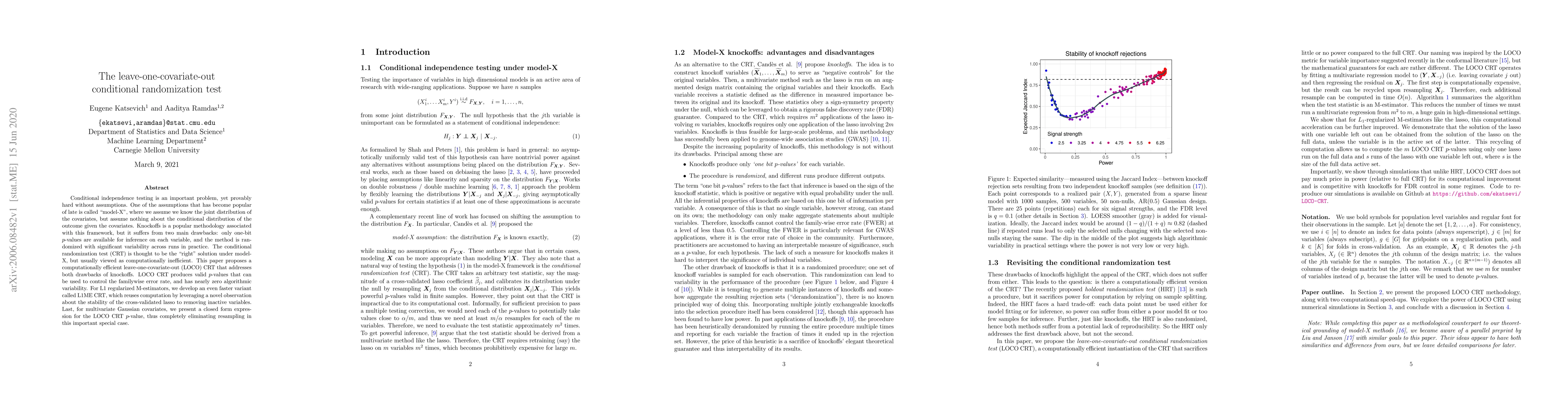 Thumbnail for The leave-one-covariate-out conditional randomization test
