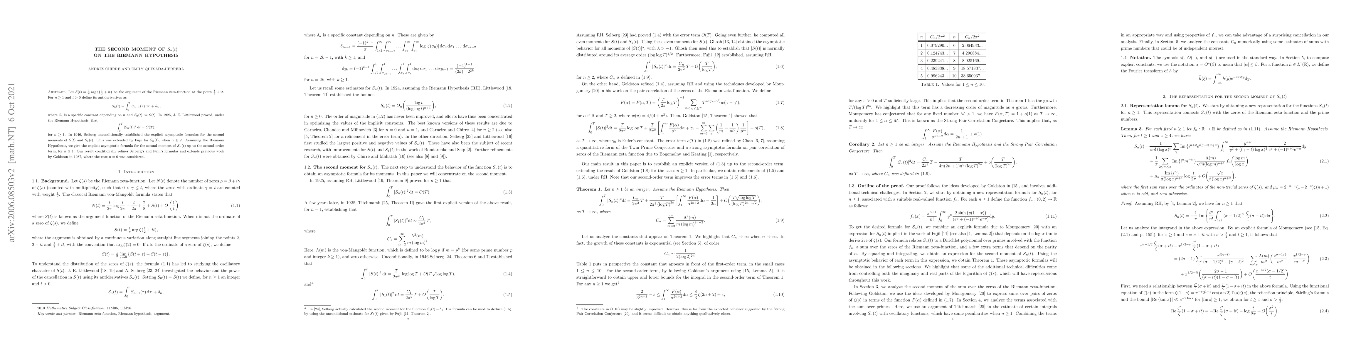 Thumbnail for The second moment of $S_n(t)$ on the Riemann hypothesis