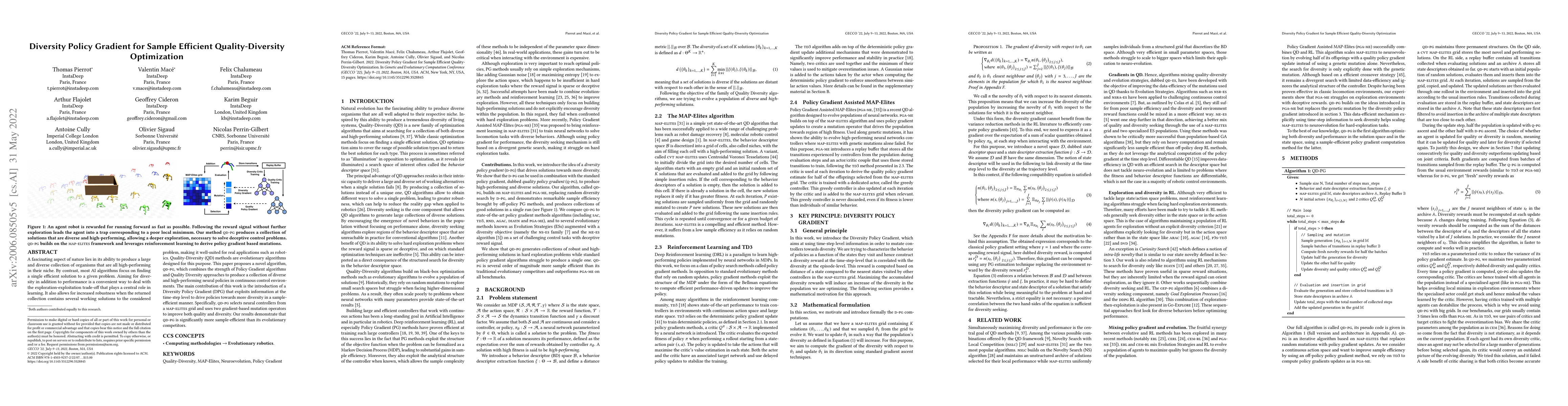 Thumbnail for Diversity Policy Gradient for Sample Efficient Quality-Diversity
  Optimization
