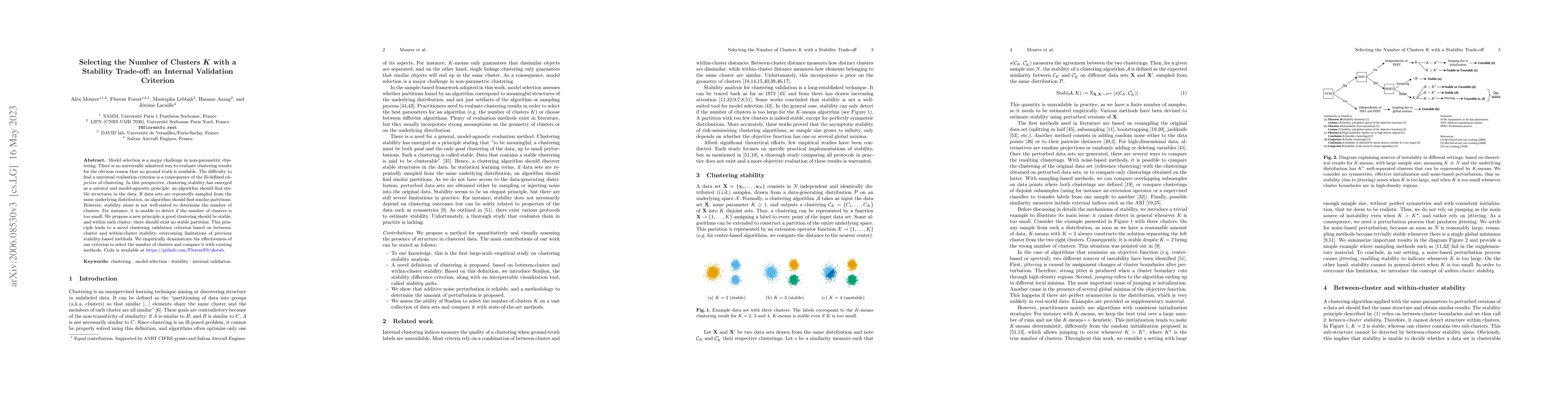 Thumbnail for Selecting the Number of Clusters $K$ with a Stability Trade-off: an
  Internal Validation Criterion