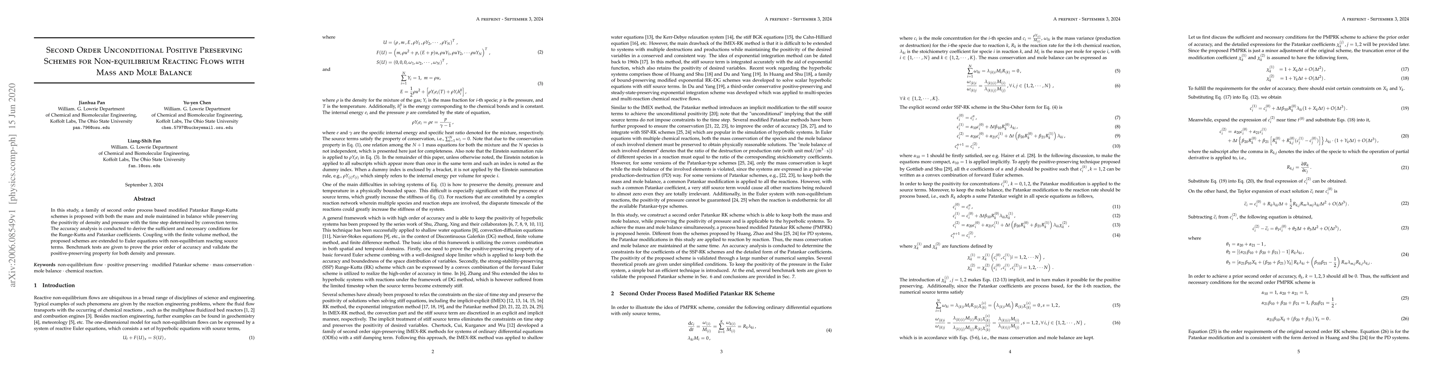 Thumbnail for Second Order Unconditional Positive Preserving Schemes for
  Non-equilibrium Reactive Flows with Mass and Mole Balance