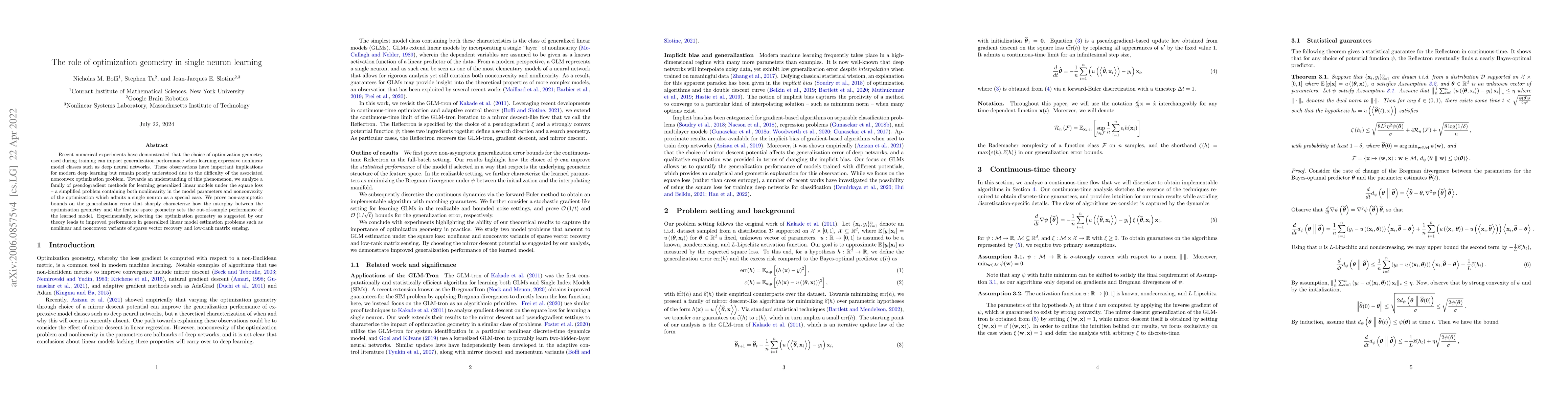Thumbnail for The role of optimization geometry in single neuron learning