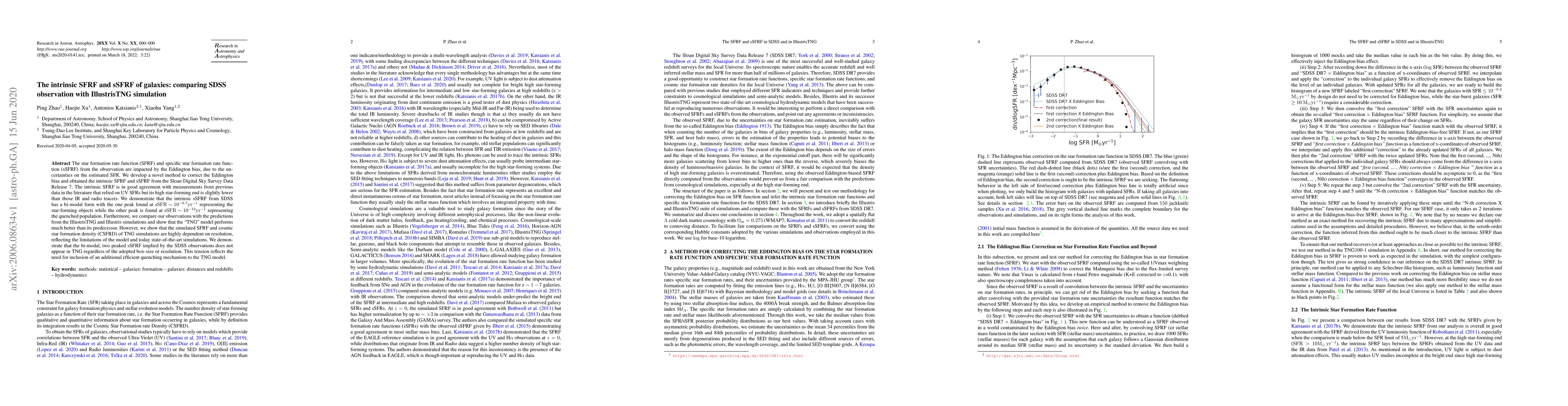 Thumbnail for The intrinsic SFRF and sSFRF of galaxies: comparing SDSS observation
  with IllustrisTNG simulation