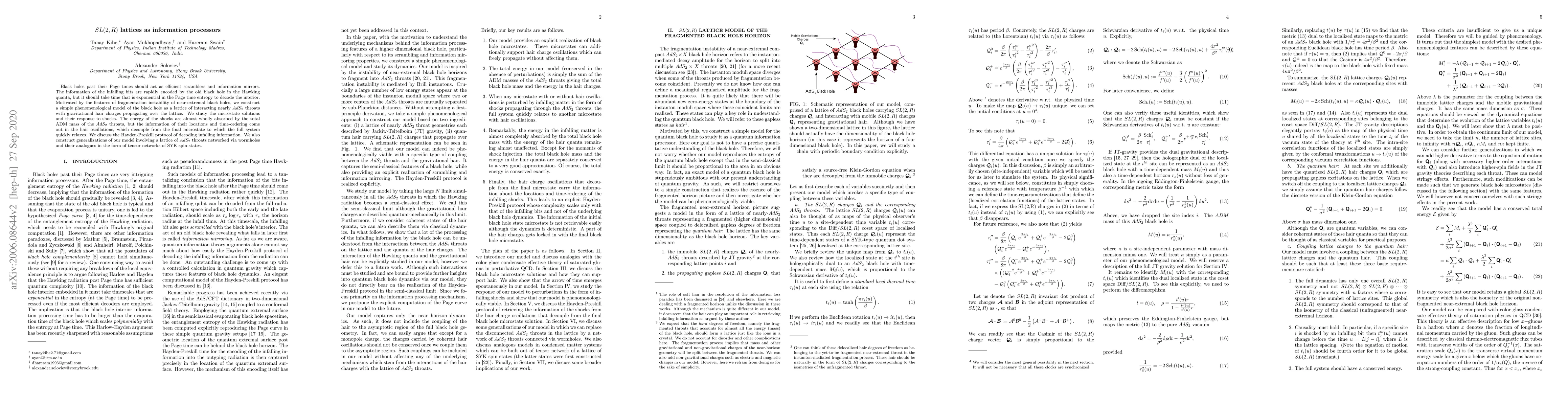 Thumbnail for $SL(2,R)$ lattices as information processors