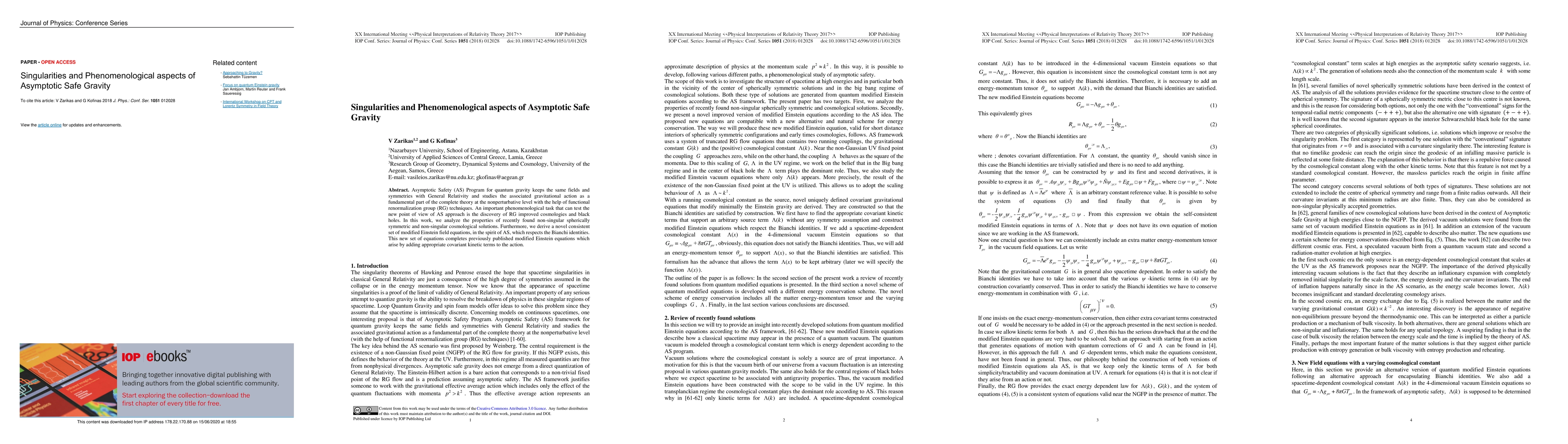 Thumbnail for Singularities and Phenomenological aspects of Asymptotic Safe Gravity
