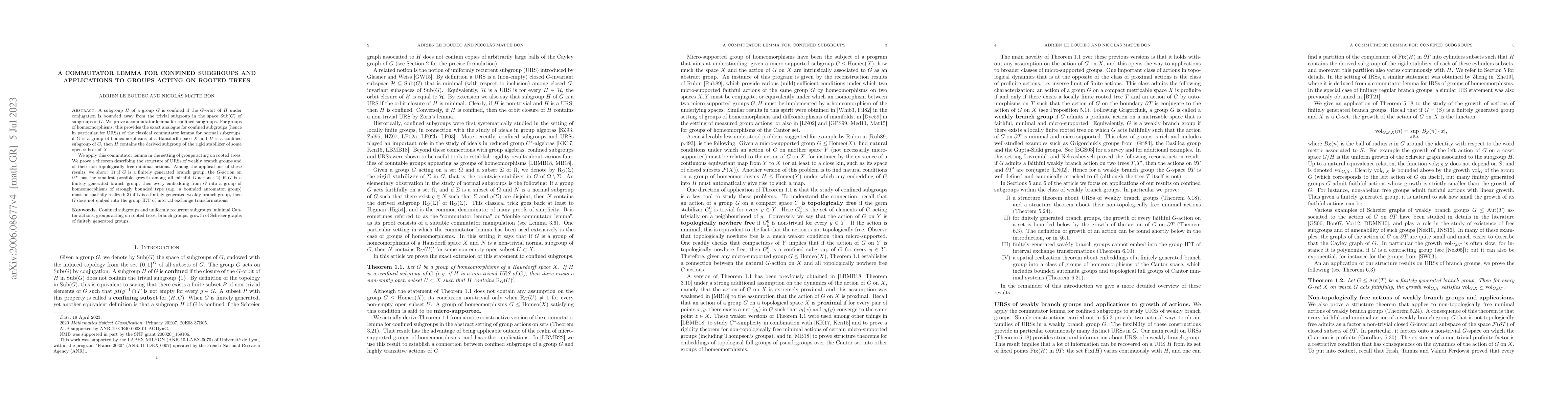 Thumbnail for A commutator lemma for confined subgroups and applications to groups
  acting on rooted trees