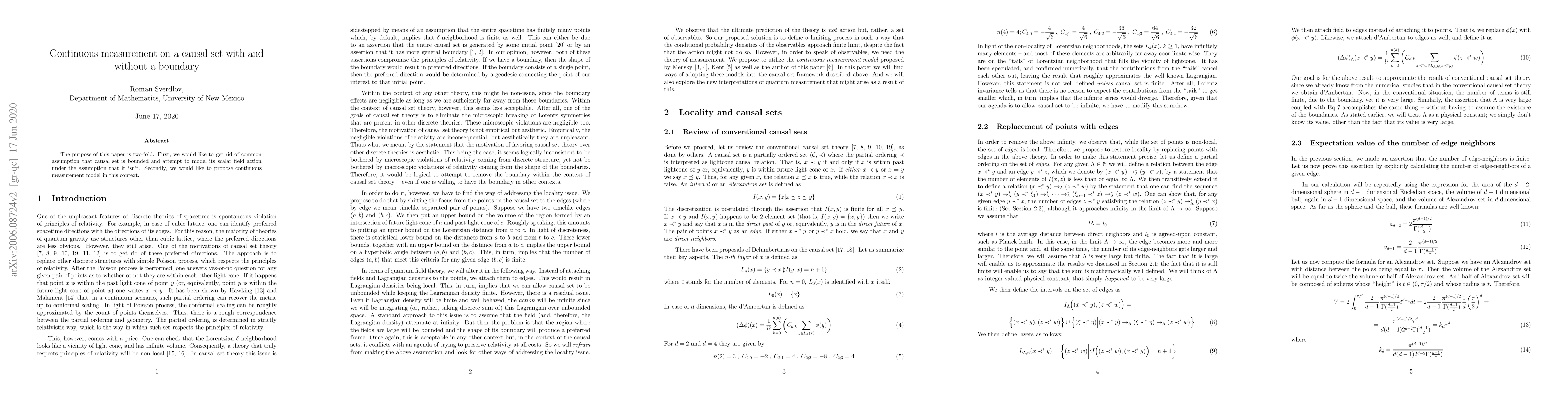 Thumbnail for Continuous measurement on a causal set with and without a boundary