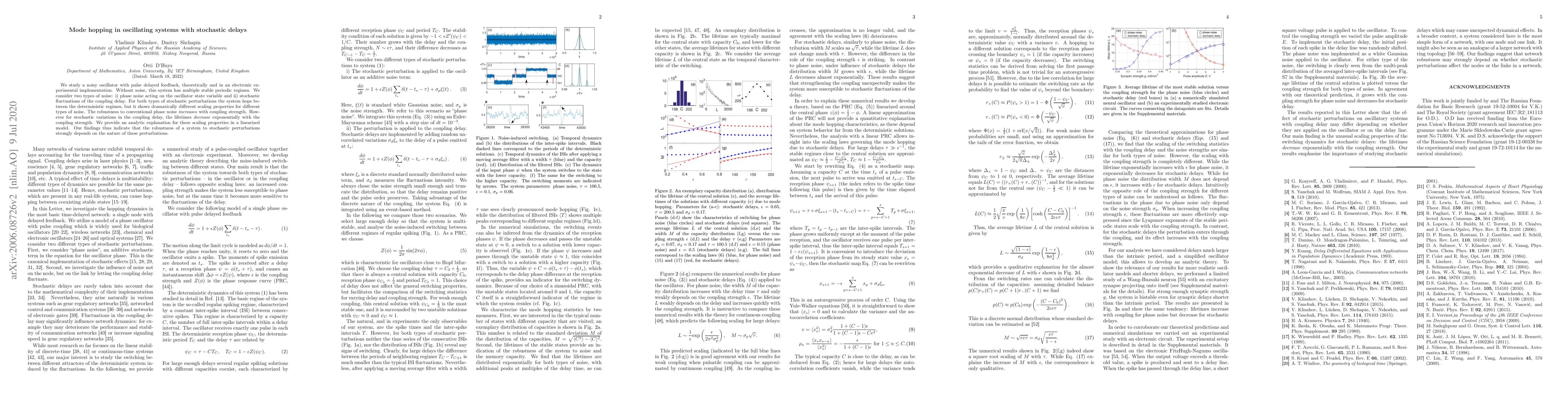 Thumbnail for Mode hopping in oscillating systems with stochastic delays