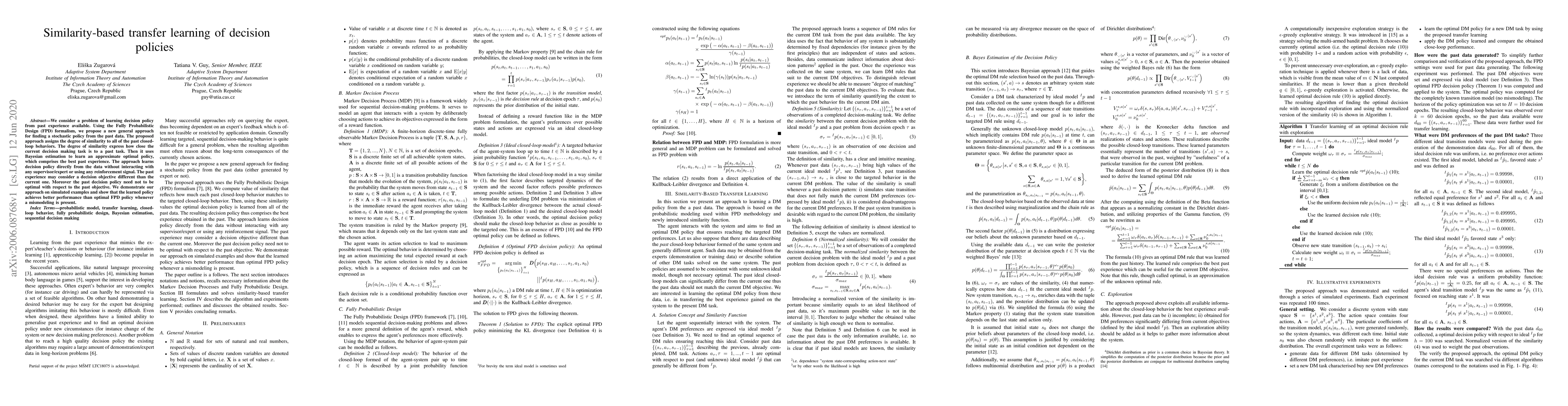 Thumbnail for Similarity-based transfer learning of decision policies
