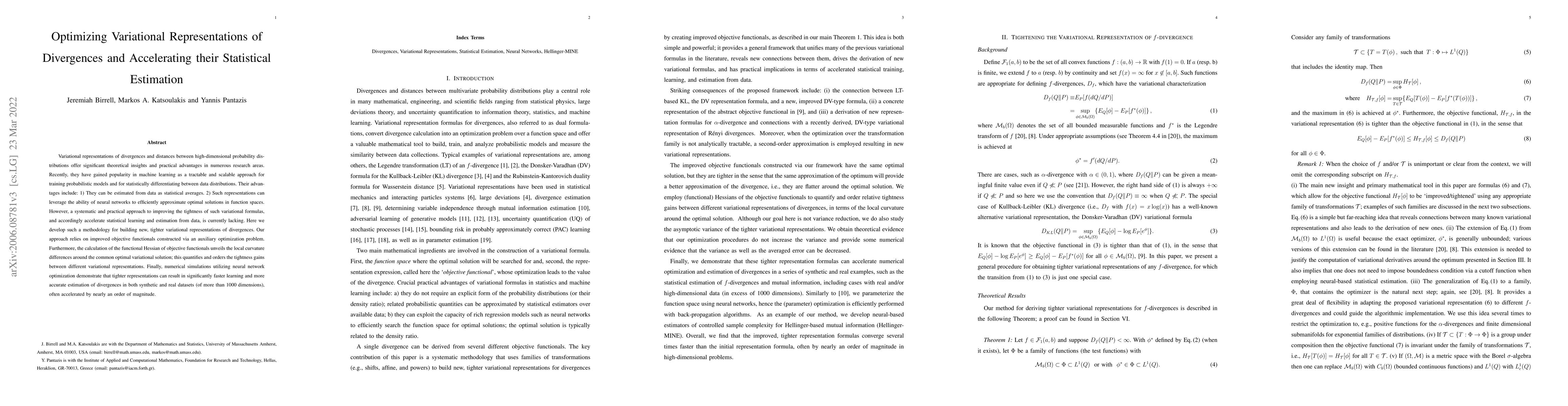 Thumbnail for Optimizing Variational Representations of Divergences and Accelerating
  their Statistical Estimation